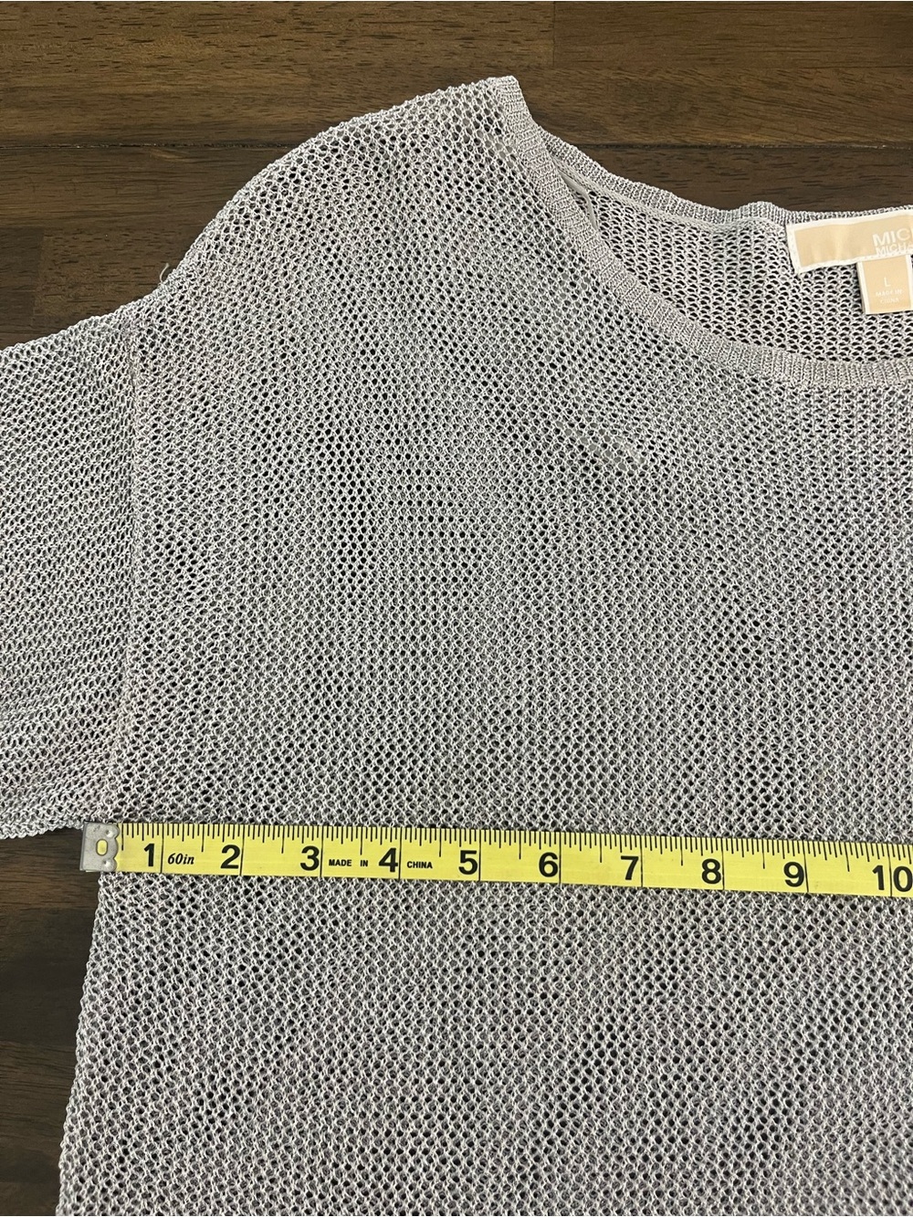 Michael Kors Womens Metallic Tee Short Sleeves Silver Gray Large - Picture 3 of 9